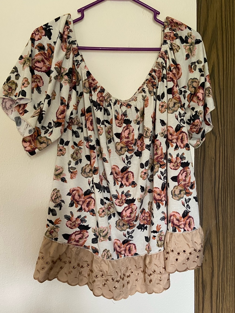 gimmicks by BKE Cream Floral Off-Shoulder Tunic with Blush Trim